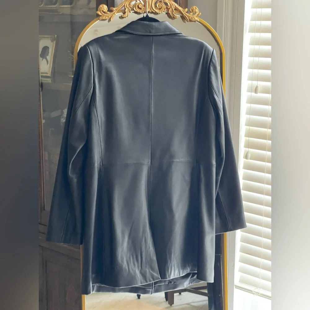 BGSD Women Danielle Black 100% Lambskin Leather Walking Button Up Coat - Picture 7 of 15